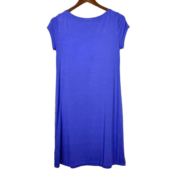 Eileen Fisher | Lilac Purple Round Neck Short Sleeve Knee Length T-shirt Dress - Picture 2 of 8